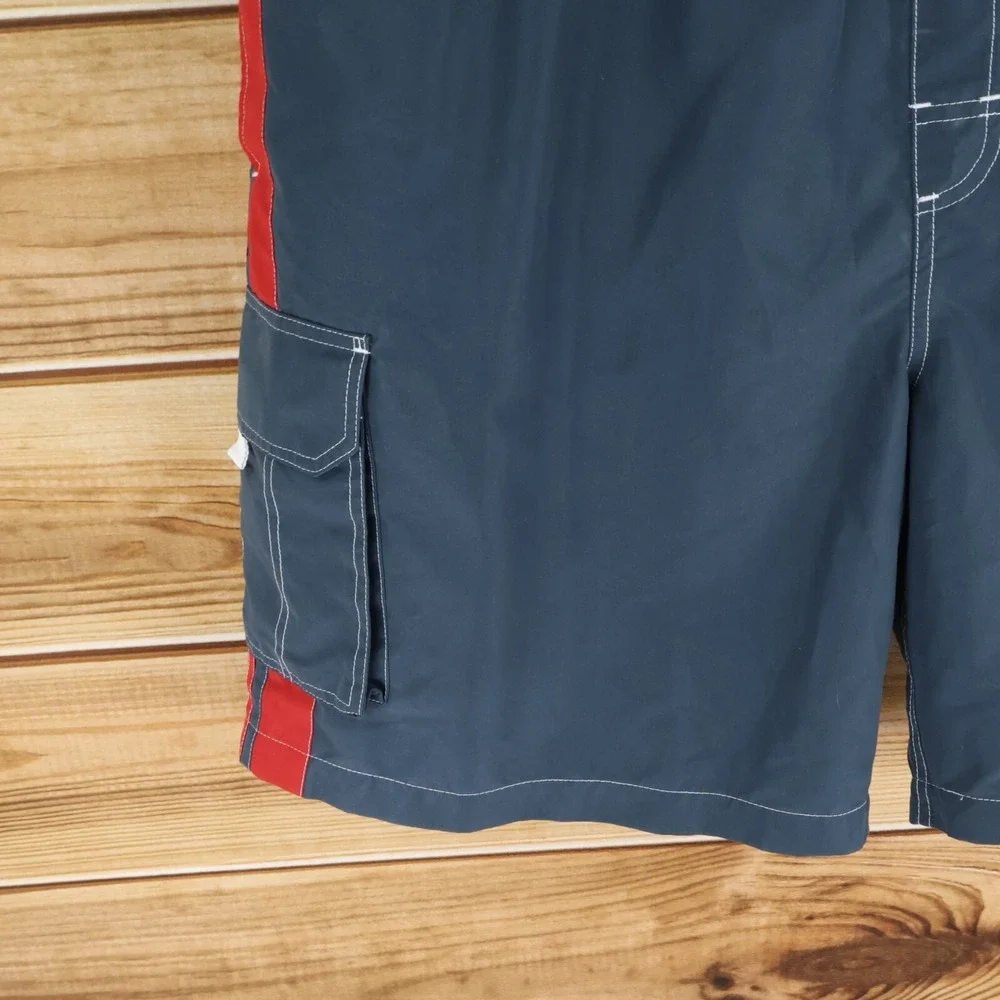 True Nation Swim Trunks w/ Liner Mens XL Blue Red Stripes Pockets‎ Stretch Waist